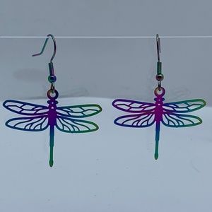 NWT. Handmade Shimmering Iridescent Rainbow Metal Pierced Earrings!